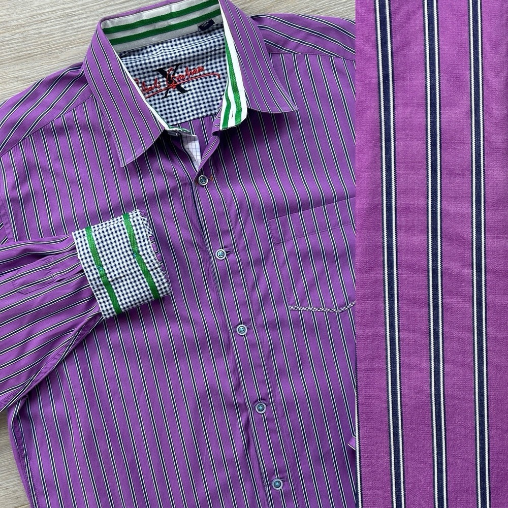Robert Graham Medium‎ Purple Stripe Long Sleeve Flip Cuff Button Up